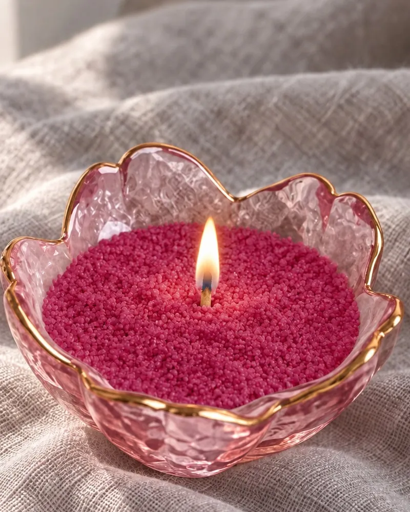Sand wax candles in glass bowls